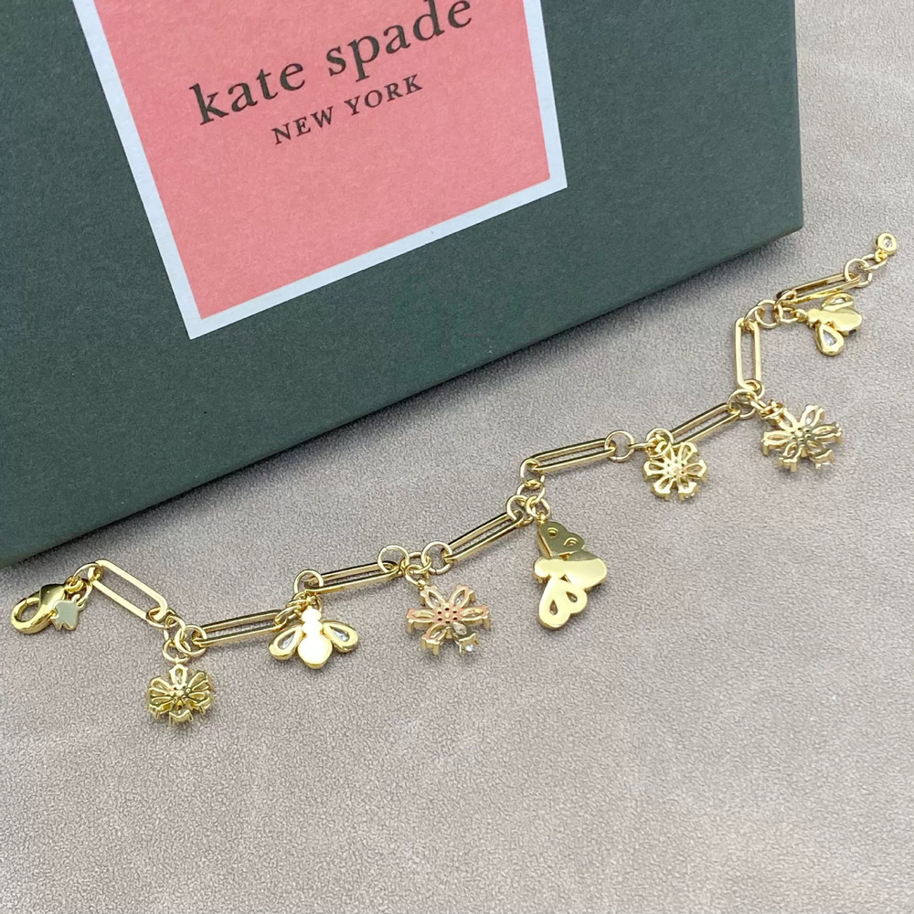 kate spade Gold Plated Zircon Enamel Bee Stud Earrings Resort Style Bracelet Set - Picture 4 of 6